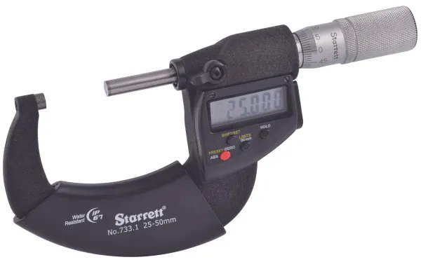 Micrômetro Externo Digital com Saída, IP67 e Capacidade de 25 - 50mm e 1 – 2" e Exatidão de ± 0,003mm e ± 0.00015" - Ref. 733.1MEXFLZ-50